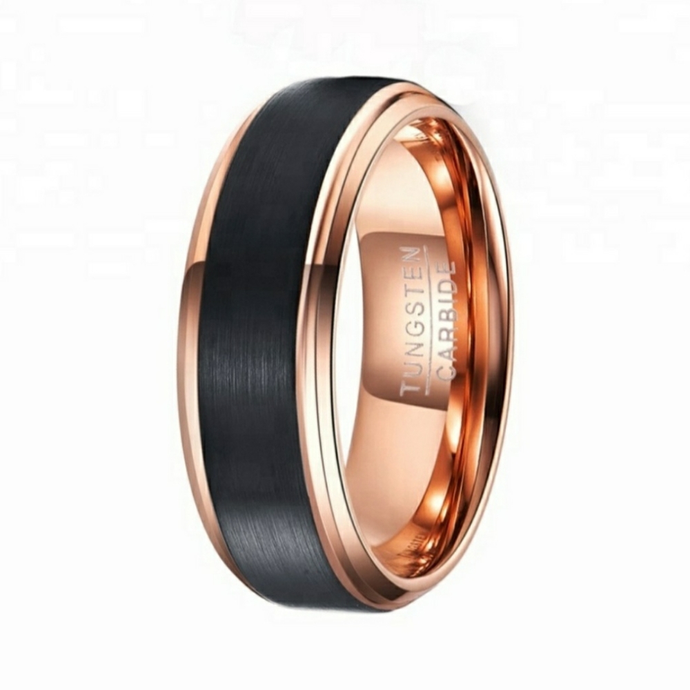 Rose Gold Black Tungsten 2 Tone Ring Band